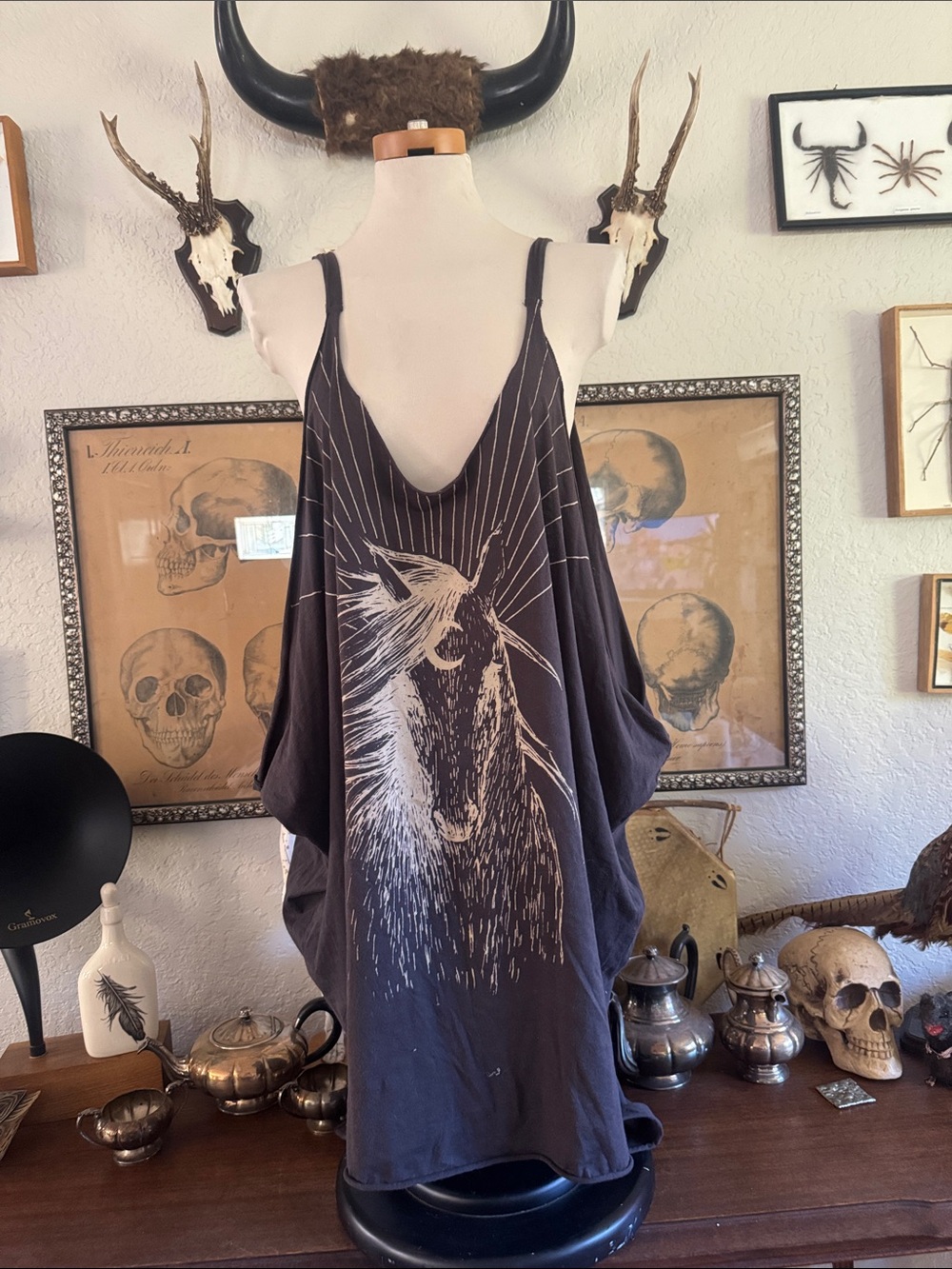 Black Graphic Horse Tank Dress